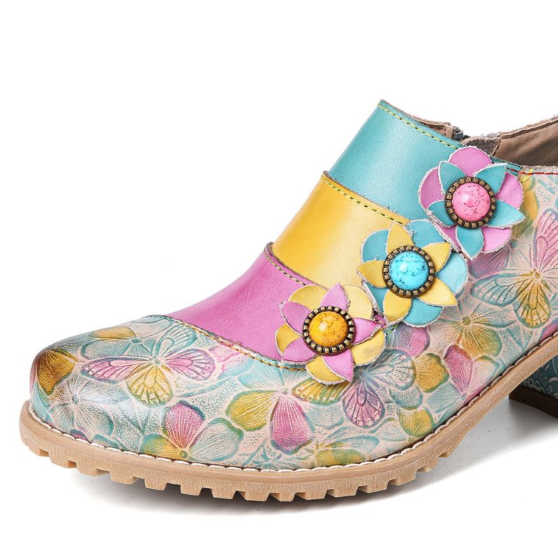 Bohemian Bloom Pumps Aus Echtem Leder Mit Mehrfarbiger Blumenprägung