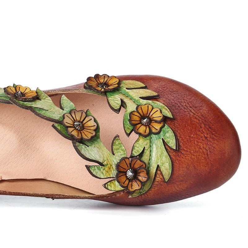 Damen Pumps Aus Echtem Leder Mit Blumenverzierung