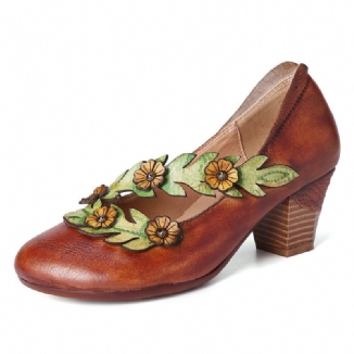 Damen Pumps Aus Echtem Leder Mit Blumenverzierung