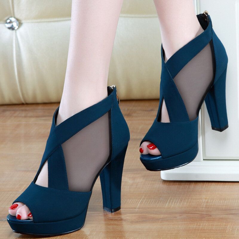 Frauen Casual Cord Chunky Heel Peep-toe Pumps Schuhe