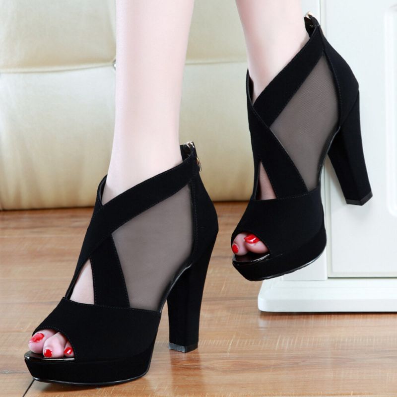 Frauen Casual Cord Chunky Heel Peep-toe Pumps Schuhe