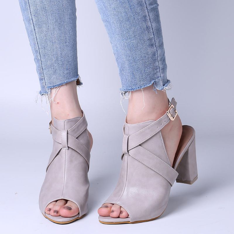 Frauen Peep Toe Slingback Buckle High Heel Pumps