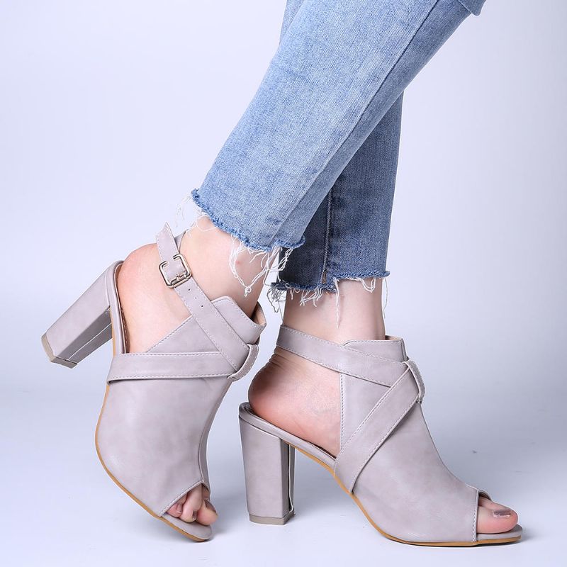 Frauen Peep Toe Slingback Buckle High Heel Pumps