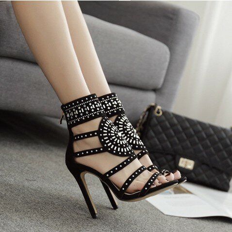 Frauen Roman Strass Open Toe Party High Heels Pumps