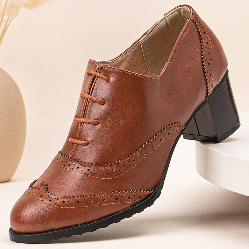 Große Damen-schnürschuhe Mit Bequemen Retro-oxfords-heels