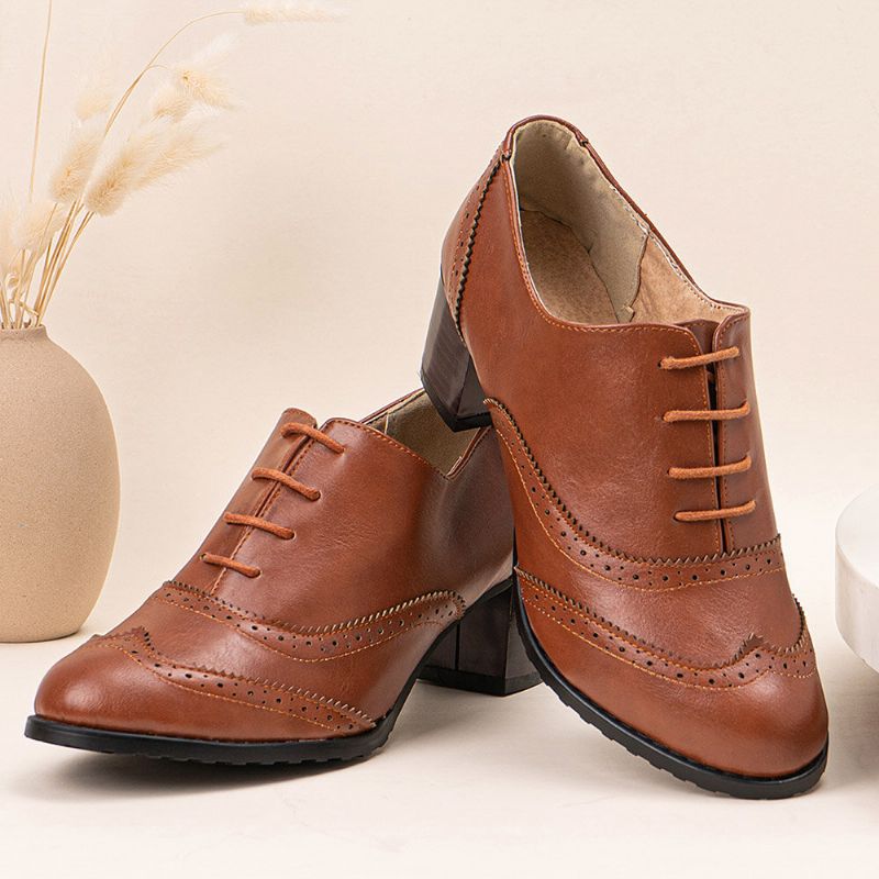 Große Damen-schnürschuhe Mit Bequemen Retro-oxfords-heels