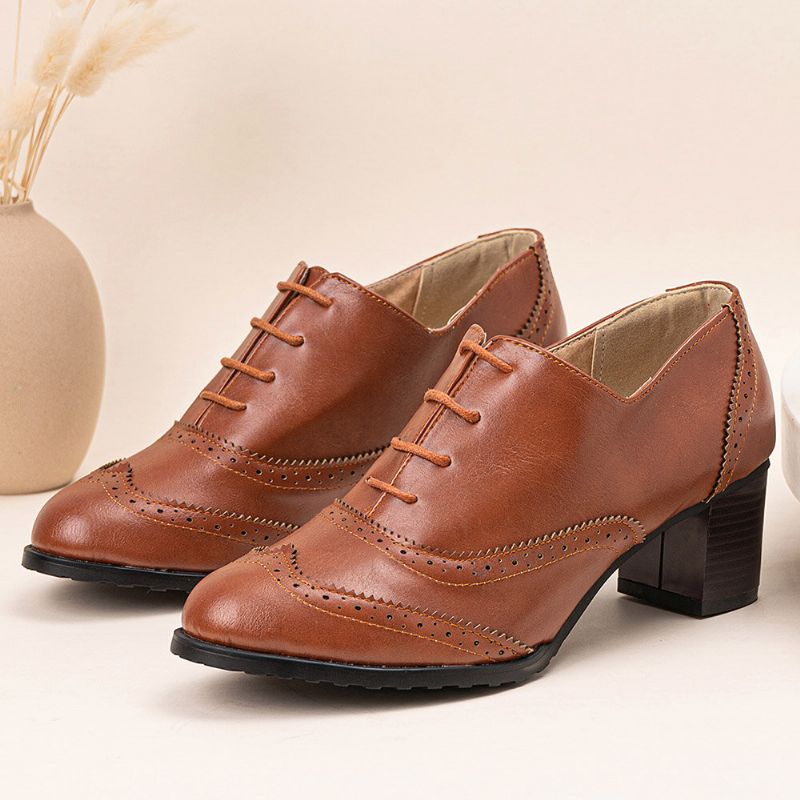 Große Damen-schnürschuhe Mit Bequemen Retro-oxfords-heels