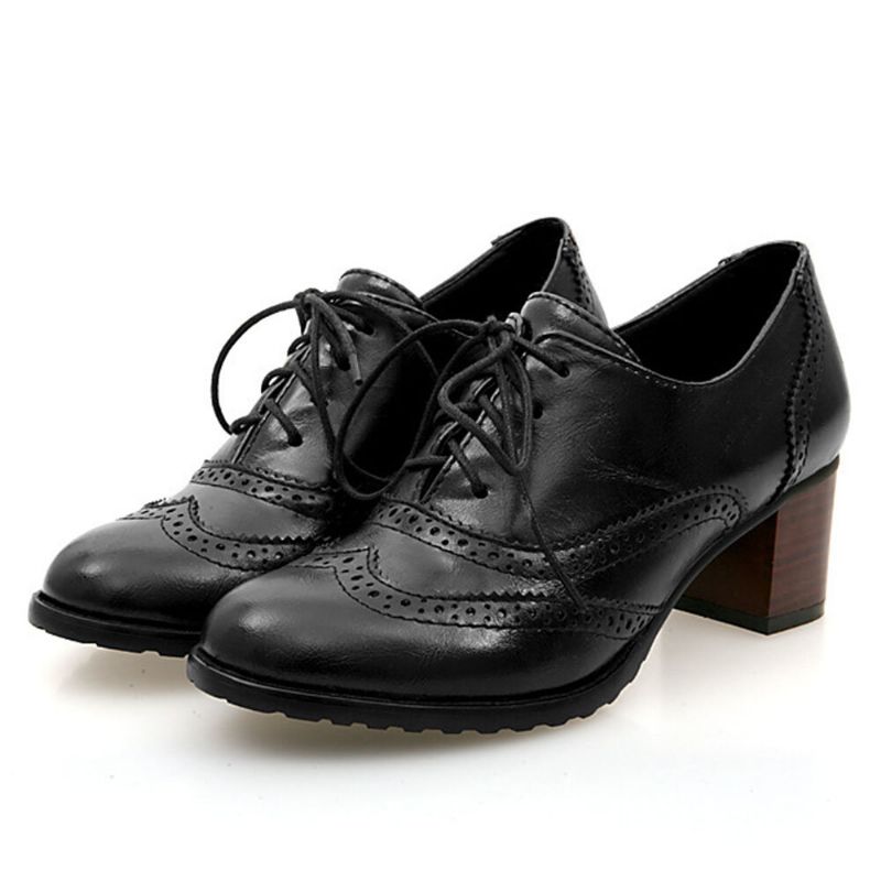 Große Damen-schnürschuhe Mit Bequemen Retro-oxfords-heels