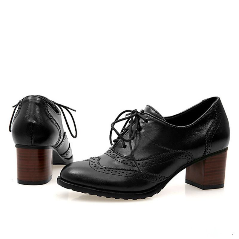 Große Damen-schnürschuhe Mit Bequemen Retro-oxfords-heels