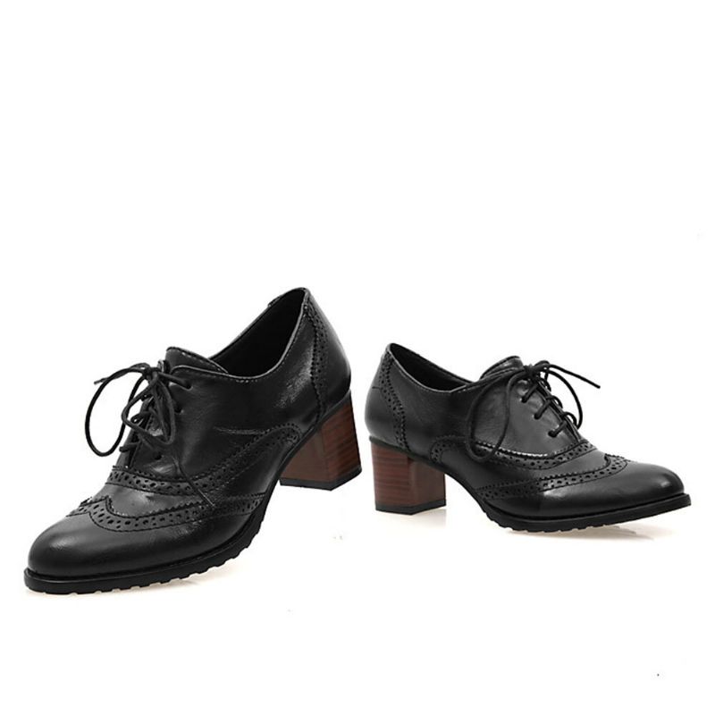 Große Damen-schnürschuhe Mit Bequemen Retro-oxfords-heels