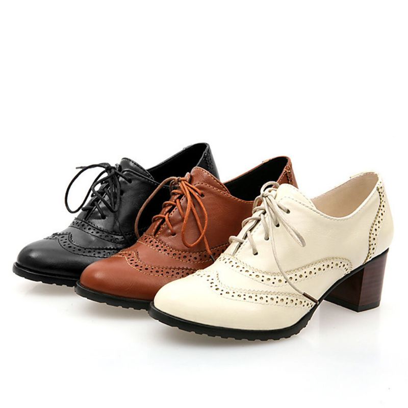 Große Damen-schnürschuhe Mit Bequemen Retro-oxfords-heels