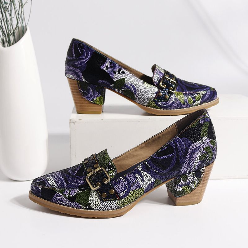 Pumps Aus Echtem Leder Mit Bloom-rosen-muster Bequem Und Elegant