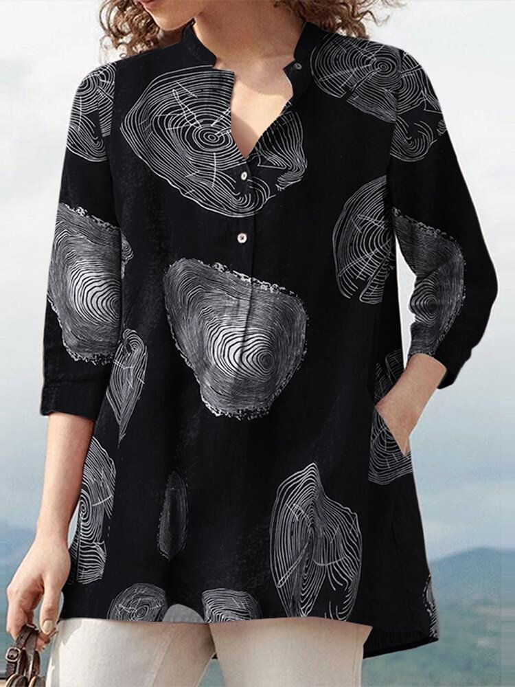 100% Baumwolle Plus Size V-ausschnitt Floral Casual Knopfmanschetten Dünne Bluse Für Frauen