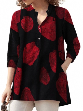 100% Baumwolle Plus Size V-ausschnitt Floral Casual Knopfmanschetten Dünne Bluse Für Frauen