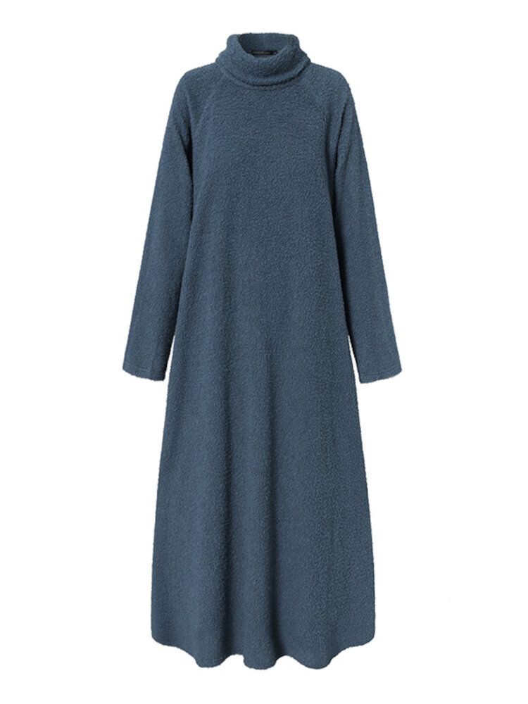 Damen Fleece Long Solid Rollkragen Langarm Knöchellänge Freizeitkleider