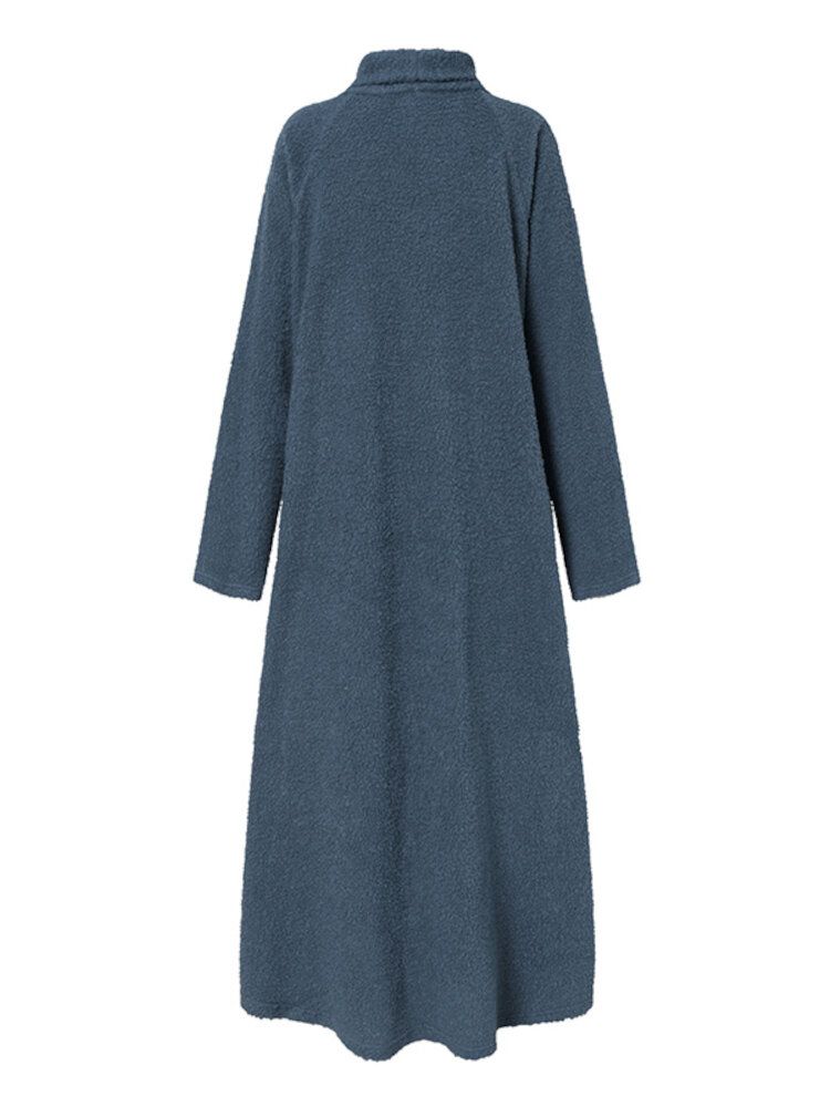 Damen Fleece Long Solid Rollkragen Langarm Knöchellänge Freizeitkleider