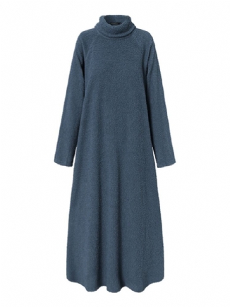 Damen Fleece Long Solid Rollkragen Langarm Knöchellänge Freizeitkleider