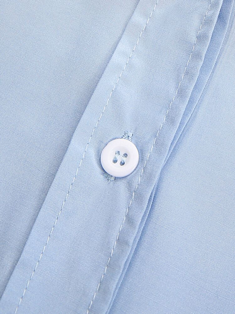 Damen Reine Farbe Button Up Revers Puffärmel Freizeithemden