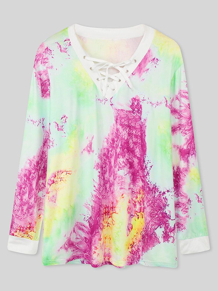 Damen Tie Dye Bandage Langarm-design Bluse