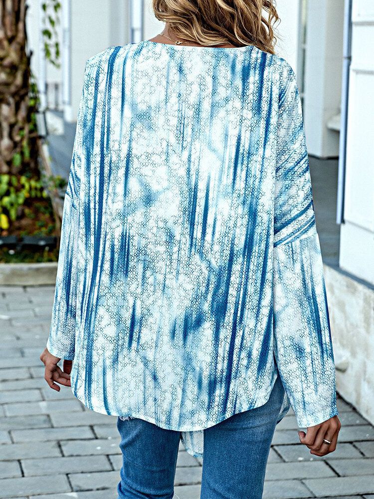 Damen Tie Dye Print Geknotete Langarm Freizeitbluse