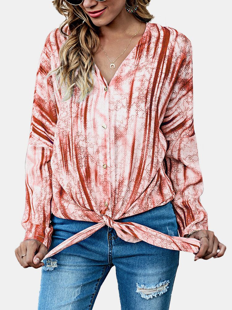 Damen Tie Dye Print Geknotete Langarm Freizeitbluse