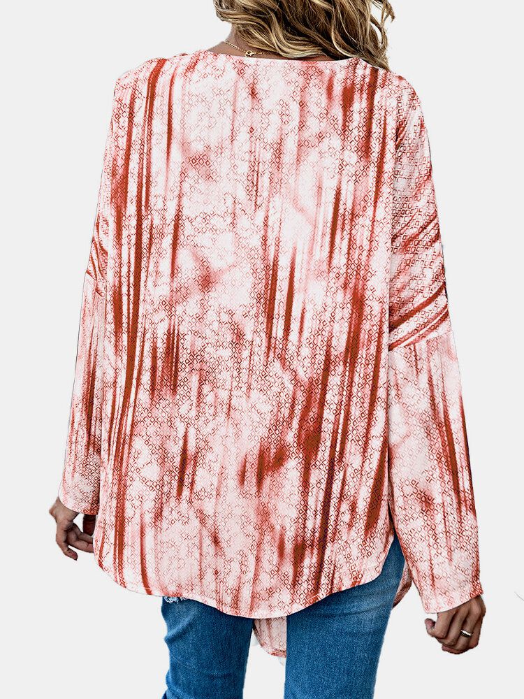 Damen Tie Dye Print Geknotete Langarm Freizeitbluse