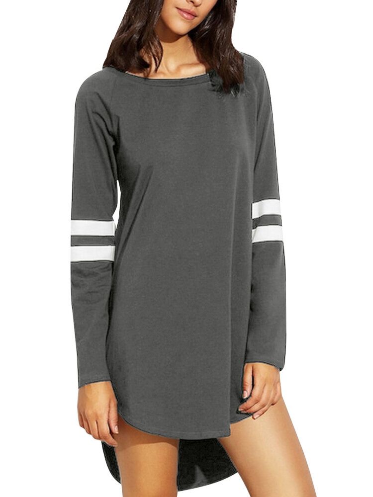 Einfarbig Rundhals Casual Langarm Einfache Blusen Für Damen