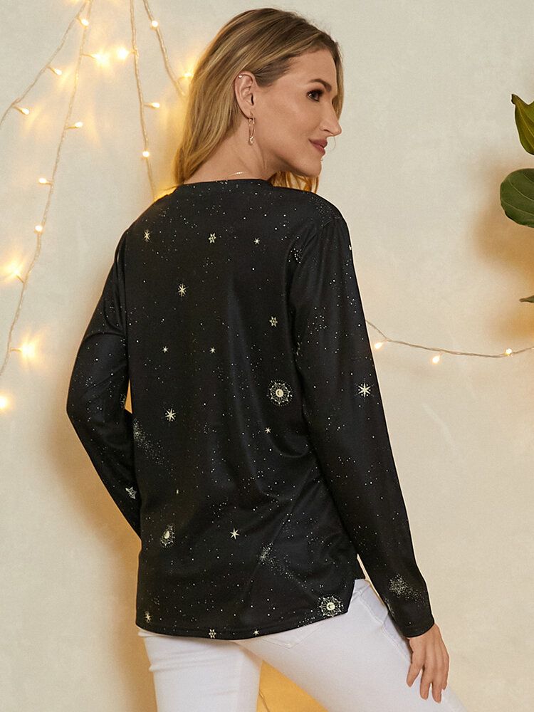 Frauen Leo Galaxy Print Rundhals Langarm Casual Blusen