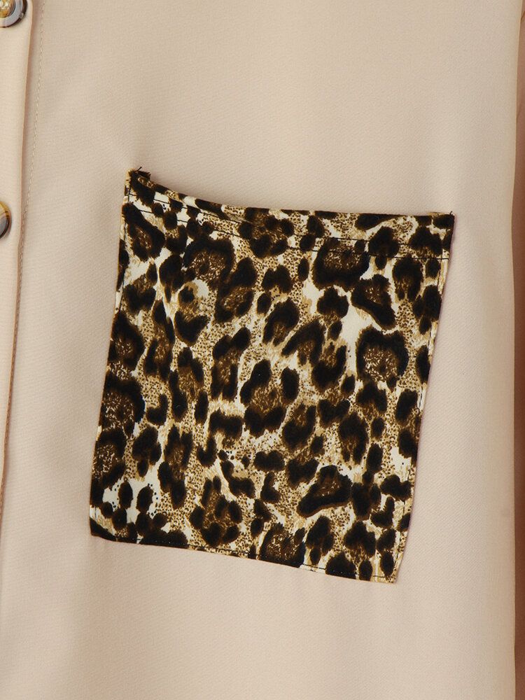 Frauen-leopard-patchwork-tasche Laprl Langarm-freizeithemd