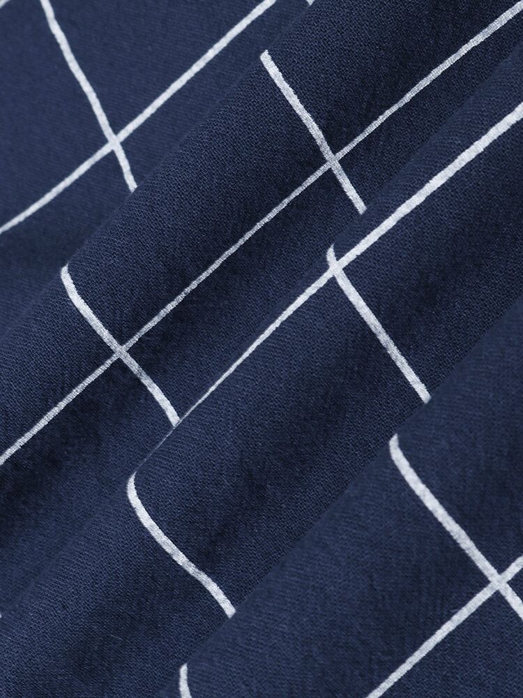 Frauen Plaid Print V-ausschnitt Lässige Knopfmanschetten Langarmbluse