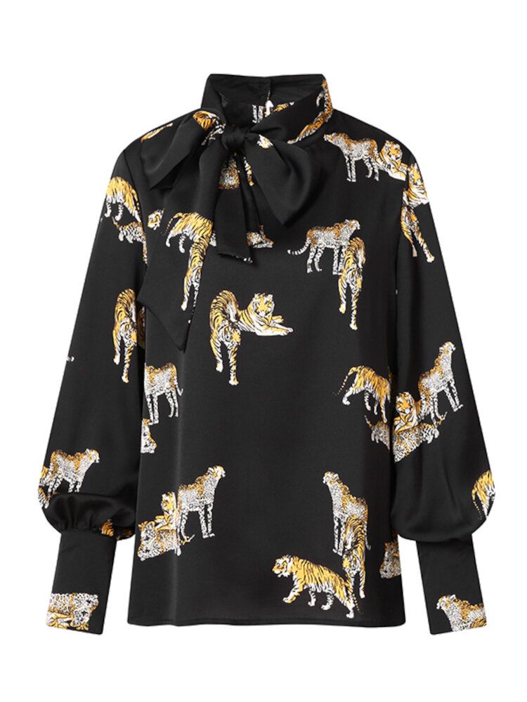 Lässige Langarm-blusen Mit Tiger-print Zum Binden Für Damen