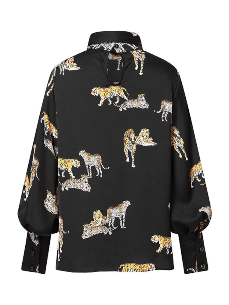 Lässige Langarm-blusen Mit Tiger-print Zum Binden Für Damen