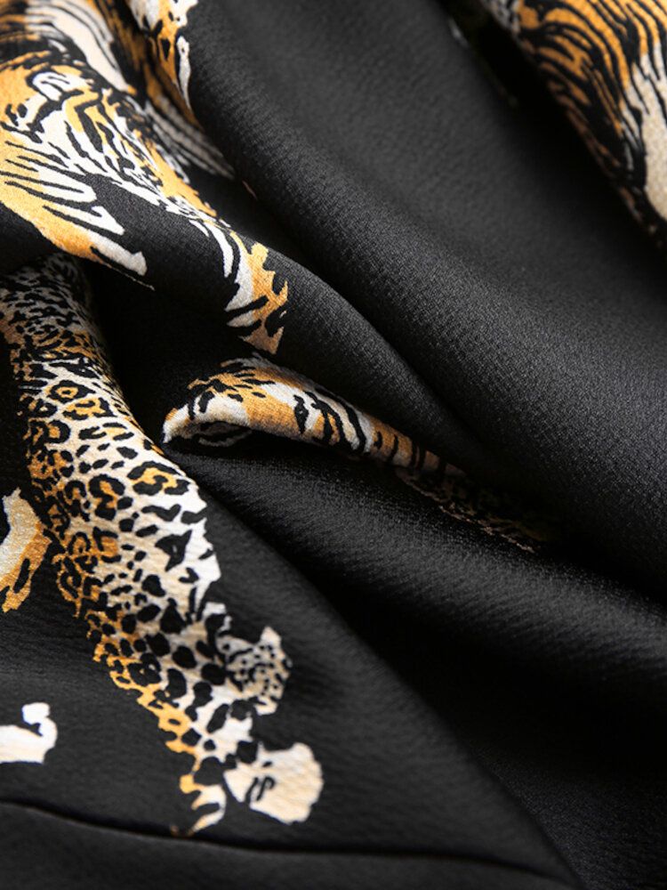 Lässige Langarm-blusen Mit Tiger-print Zum Binden Für Damen