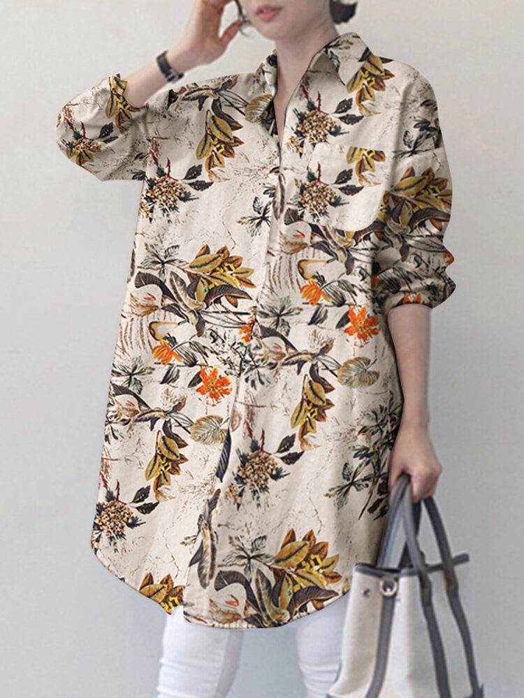 Loses Button-down-hemd Mit Revers Und Blumen-blätter-print