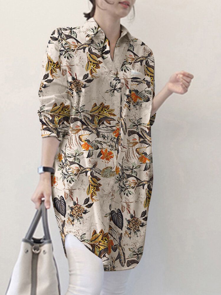 Loses Button-down-hemd Mit Revers Und Blumen-blätter-print