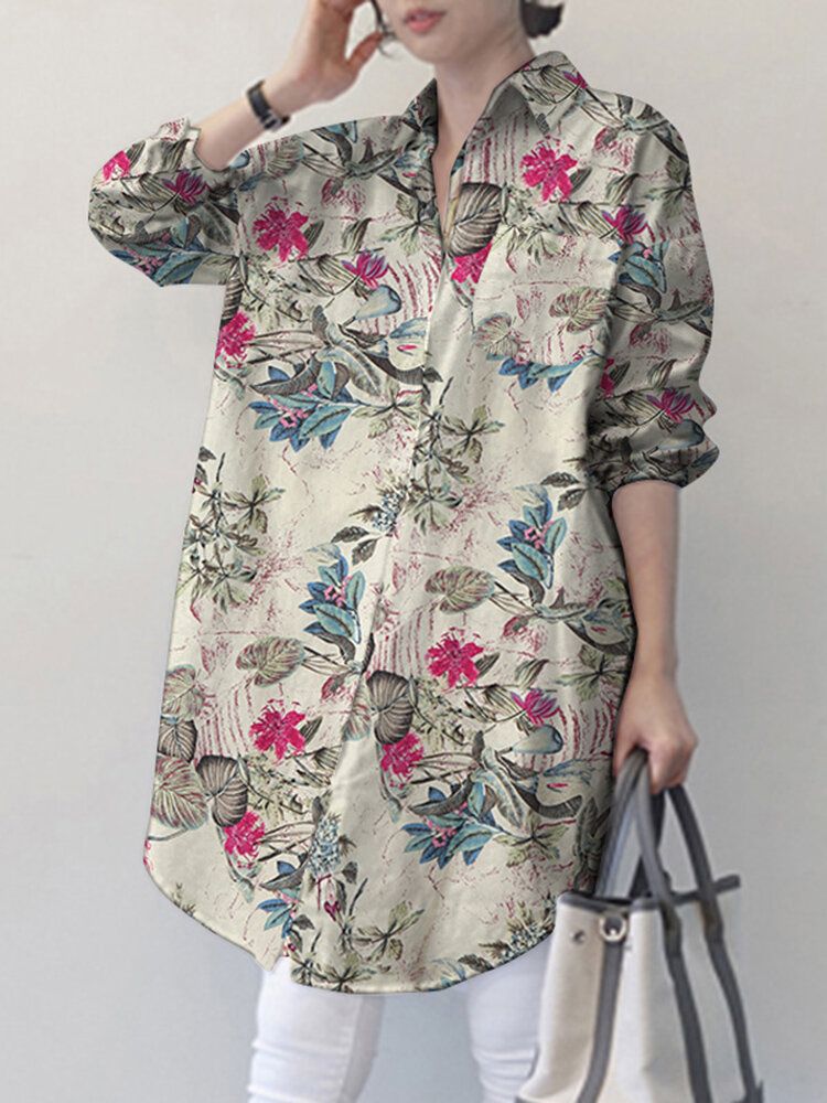 Loses Button-down-hemd Mit Revers Und Blumen-blätter-print