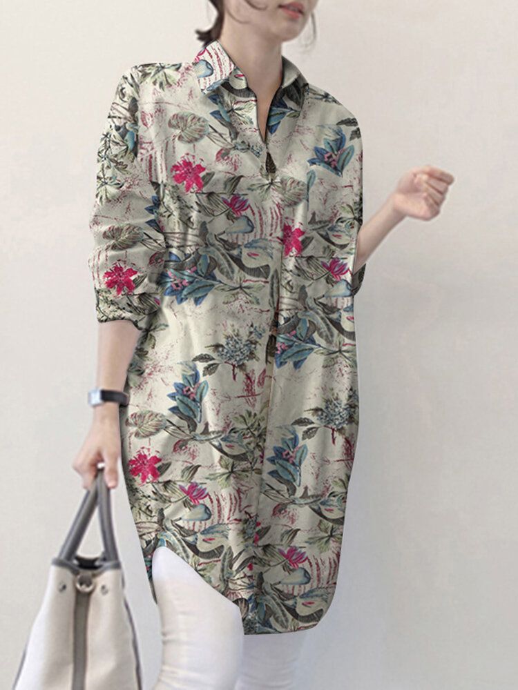 Loses Button-down-hemd Mit Revers Und Blumen-blätter-print