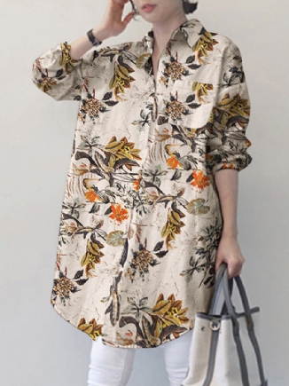 Loses Button-down-hemd Mit Revers Und Blumen-blätter-print