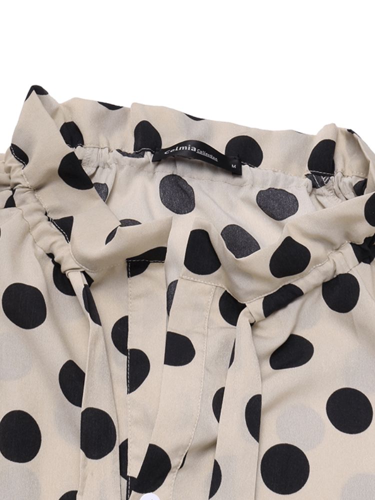 Polka Dots Printing Laternenärmel Ausschnitt Fliege Lässige Bluse Für Frauen