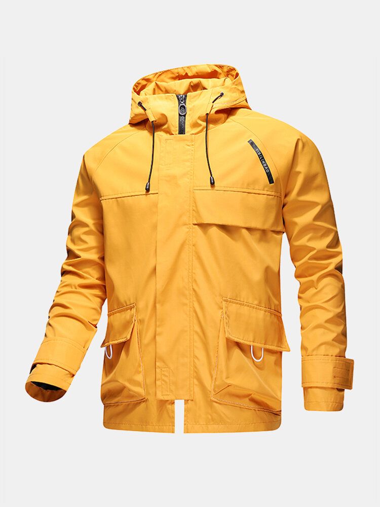 Herren-reißverschluss Vorne Entspannte Passform Wasserdichte Outdoor-jacke Mit Kordelzug Kapuze Und Pattentaschen