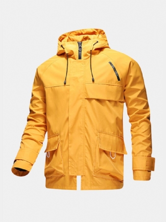 Herren-reißverschluss Vorne Entspannte Passform Wasserdichte Outdoor-jacke Mit Kordelzug Kapuze Und Pattentaschen