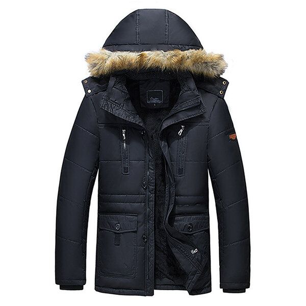 Herren Winter Wark Dickes Fleece Warme Pelzkapuze Outdoorjacke Parkas