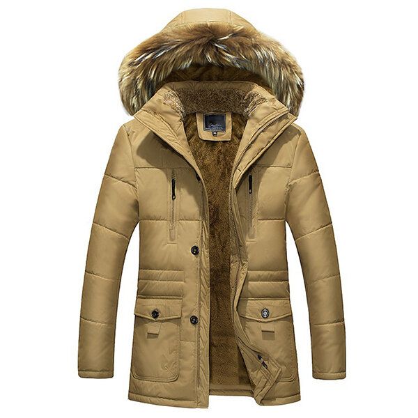 Herren Winter Wark Dickes Fleece Warme Pelzkapuze Outdoorjacke Parkas