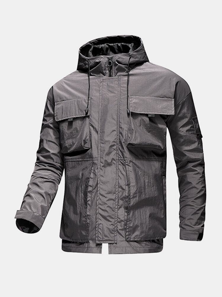 Wasserdichte Outdoor-jacke Mit Kordelzug Und Reißverschluss Vorne Für Herren Mit Pattentaschen