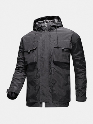 Wasserdichte Outdoor-jacke Mit Kordelzug Und Reißverschluss Vorne Für Herren Mit Pattentaschen