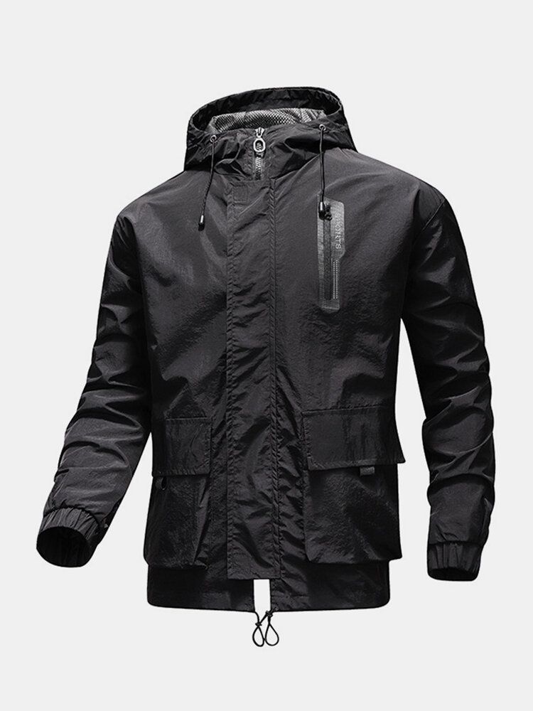 Wasserdichte Outdoor-jacke Mit Reißverschluss Vorne Lose Kordelzug Und Kapuze Für Herren