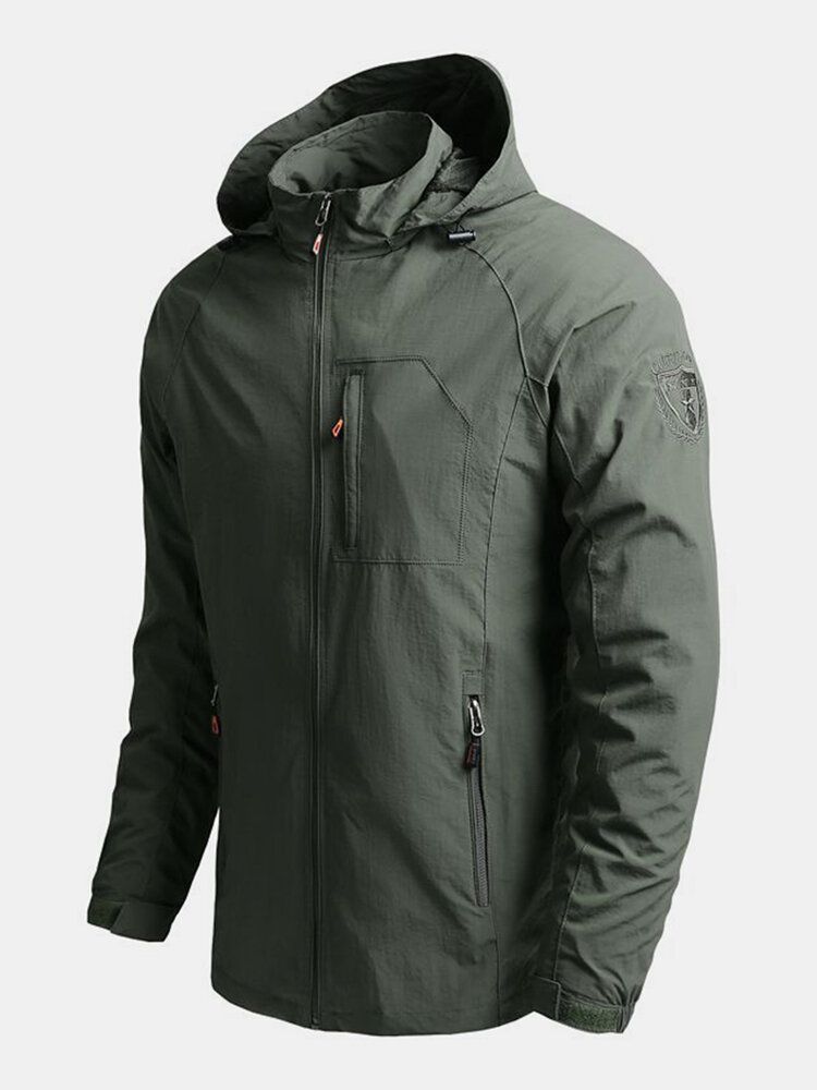 Wasserdichte Schnell Trocknende Outdoor-jacke Mit Reißverschluss Und Kapuze Für Herren Mit Tasche