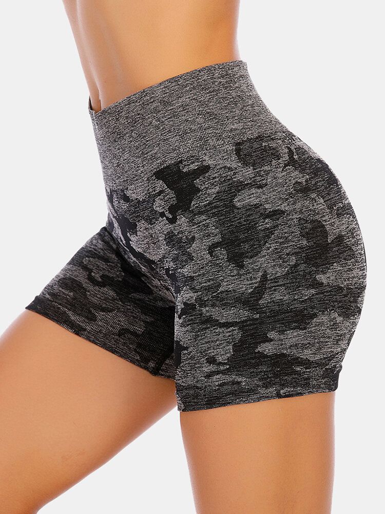 Camouflage Frauen Trocknen Schnell Nahtlose Elastische Bikershorts Mit Hoher Taille