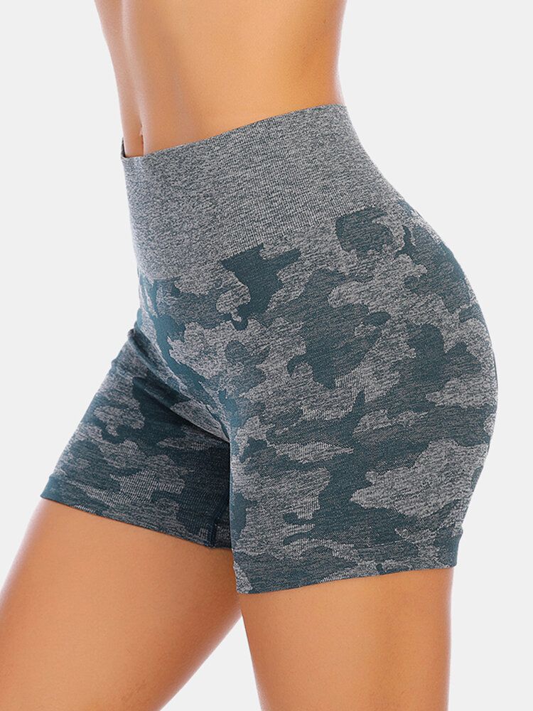 Camouflage Frauen Trocknen Schnell Nahtlose Elastische Bikershorts Mit Hoher Taille