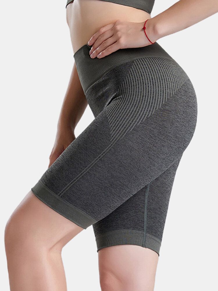 Damen Sport Einfarbig Trocken Schnell Banded Bikershorts Mit Hoher Taille